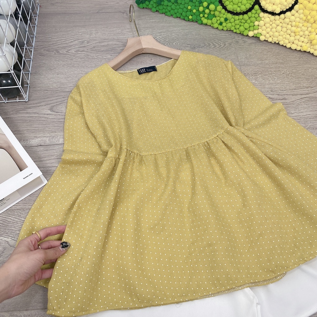 Set áo babydoll hoa vàng quần short đùi cổ tròn thời trang BN_135