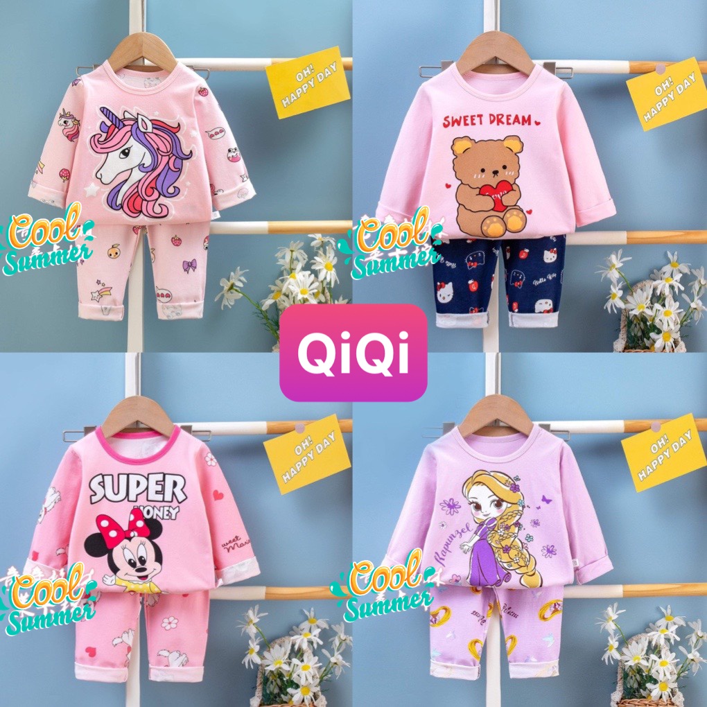 (QIQI 8-15kg)Đồ bộ bé gái quảng châu xuất hàn QIQI Quần áo trẻ em chất thun cotton cho bé gái từ 8-15kg (0-3 tuổi)