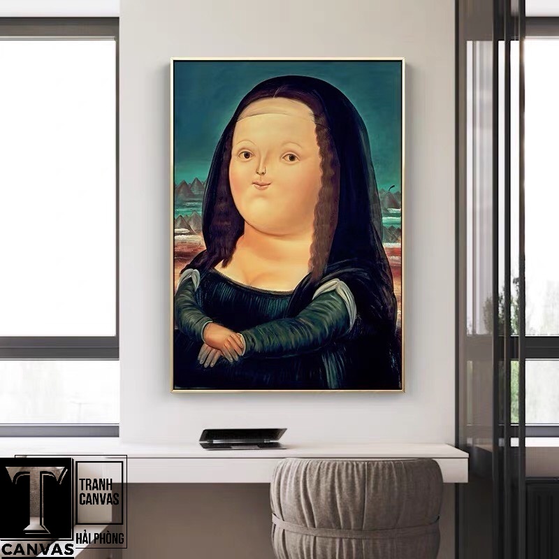 (Giá Xưởng) Tranh canvas treo tường phòng khách, tranh hiện đại nghệ thuật nàng Monalisa mũm mĩm (không kèm khung)