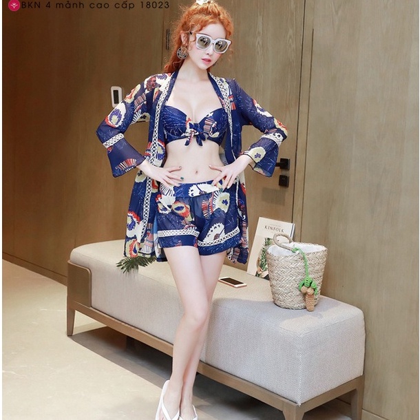 Bikini 4 mảnh cao cấp 18023 - LULIQUEEN - Đồ bơi đi biển kèm choàng Quyến rũ tinh tế hè 2022