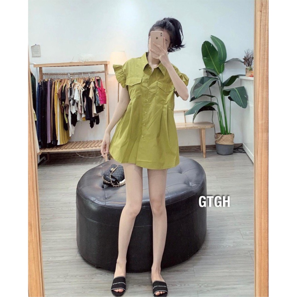 Áo sơ mi cộc tay bèo cánh tiên hotrend 2020 A606 Nội y xanh chất siêu mát, co dãn, mầu đen trắng