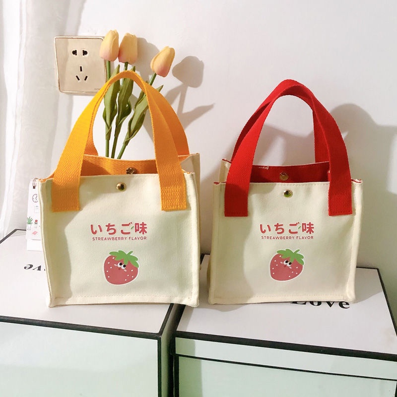 Túi Tote Vải Canvas Mini Đựng Hộp Cơm Trưa Thiết Kế Dễ Thương Cho Nữ Sinh