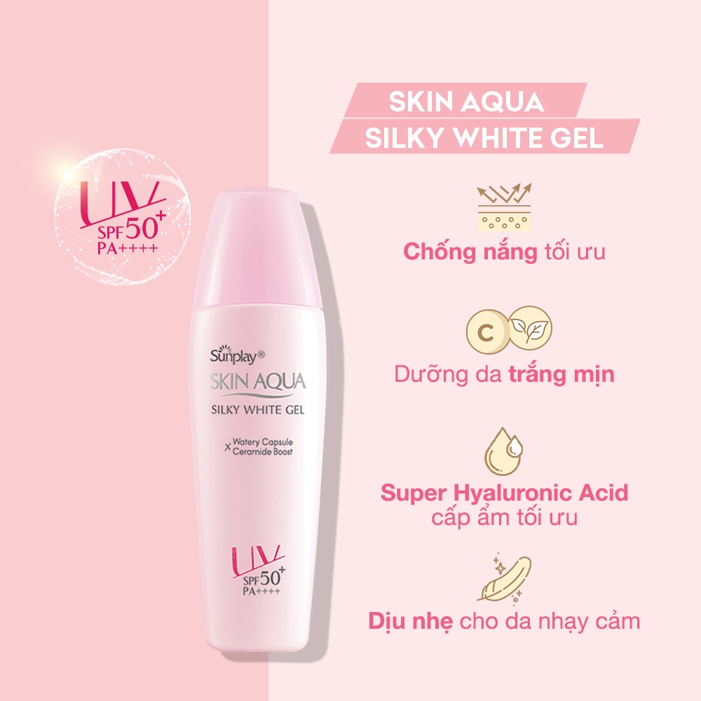 Gel Chống Nắng Dưỡng Da Trắng Mượt SUNPLAY Skin Aqua Silky White Gel SPF 50+, PA++++ 30g