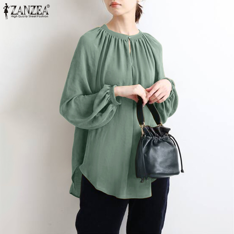 Áo Sơ Mi ZANZEA Tay Dài Màu Trơn Thời Trang Cho Nữ