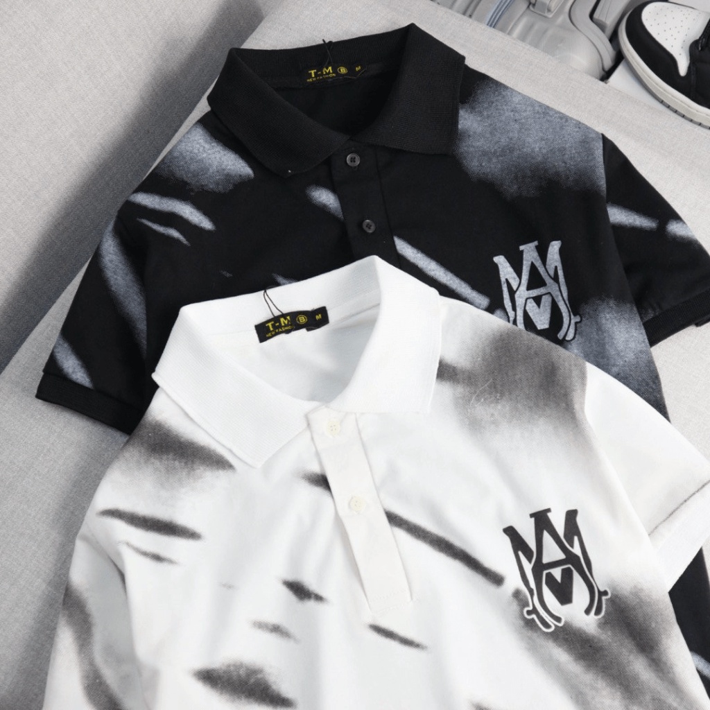 Áo Thun Nam Cổ Trụ Loang Màu Trắng Đen Logo In Đẹp Đủ Size Form Chuẩn Lịch Lãm [NEW UNISEX]