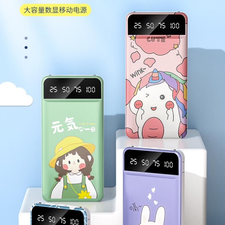 Sạc dự phòng 10000mAh không dây mini có màn hình Led, cục pin sạc dự phòng cho điện thoại cute 2 cổng giá rẻ Sagopy