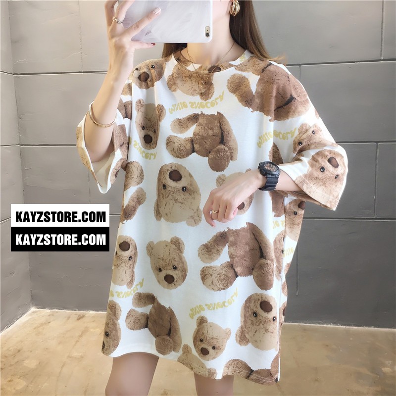 [FREESHIP] Áo Thun Tay Lỡ Form Rộng Unisex Cotton 100 Mềm Mịn Gấu Nâu Màu Trắng | BigBuy360 - bigbuy360.vn