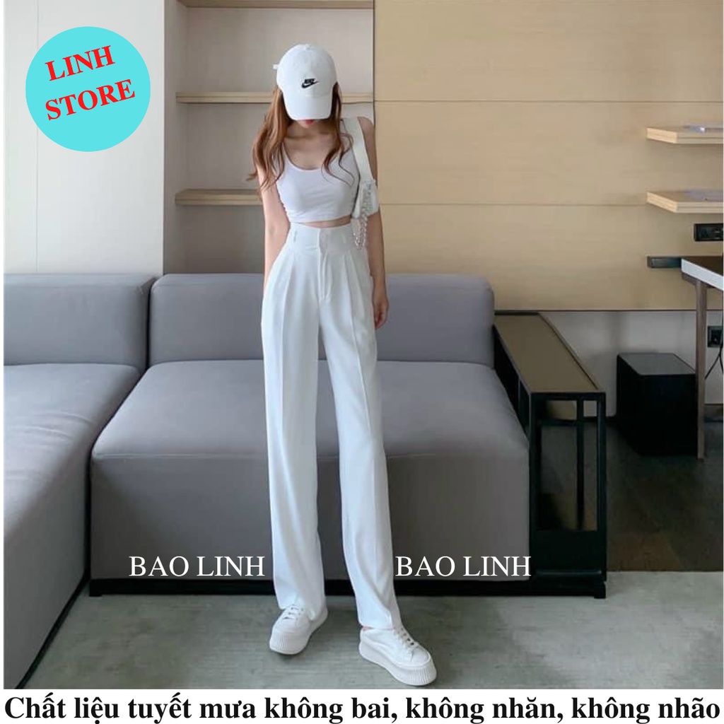 Quần Ống Rộng Nữ Lưng Cao LINH STORE, Quần Suông Culletos Công Sở Phối Hai Cúc Bản To Chất Liệu Tuyết Mưa Vitex Mặc Đi L