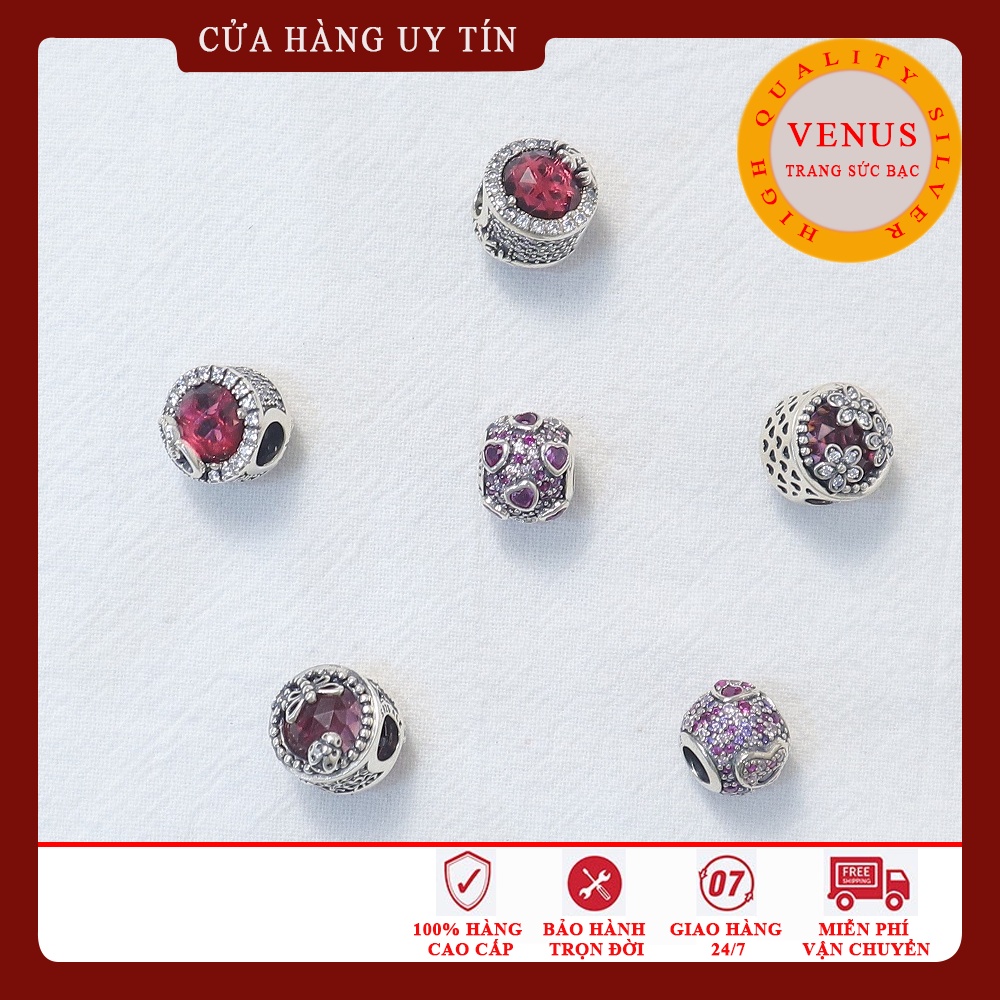 Charm cầu tim hồng đậm- Bạc 925 cao cấp- Trang sức bạc Venus