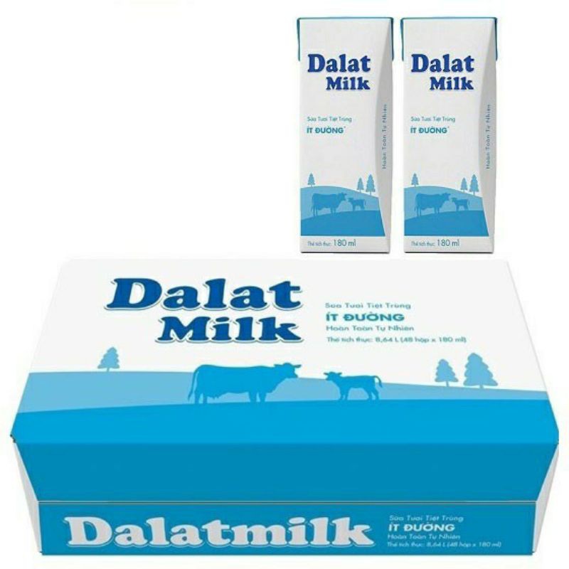 Thùng sữa tươi tiệt trùng Dalat Milk 180ml 48 hộp có đường và ít đường. thumbnail