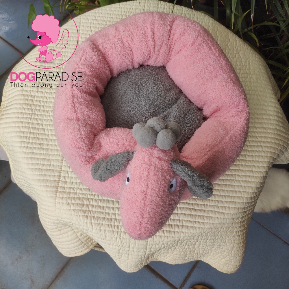 Đệm nằm tròn cho chó mèo hình con cừu đáng yêu đủ size màu hồng và xanh- Dog Paradise