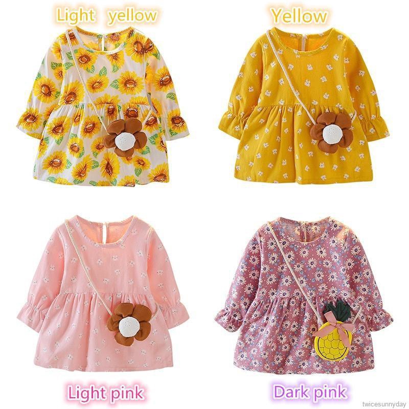 Đầm Hoa Tay Dài Xinh Xắn Dành Cho Bé Gái