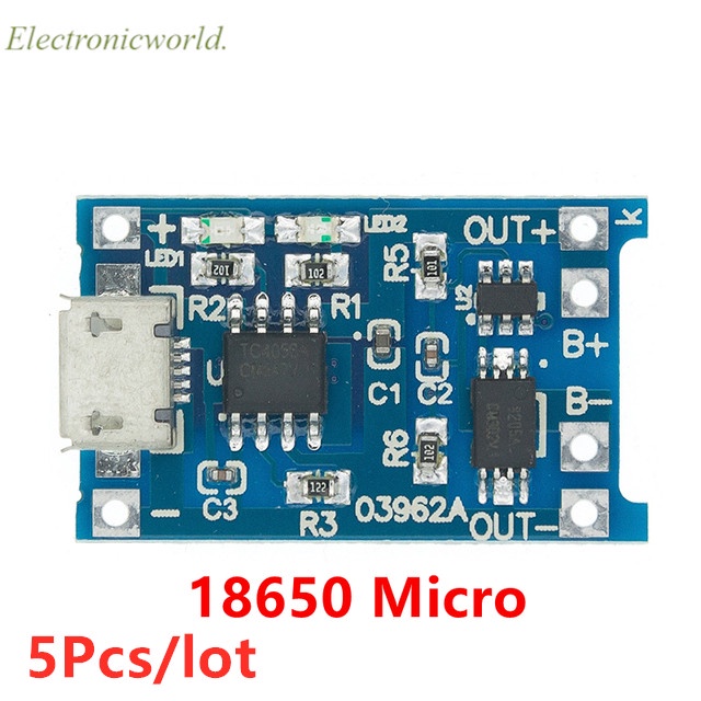 Set 5 Mô Đun Sạc Pin Lithium Micro Usb 5v 1a 18650 Tp4056 1a Li-Ion