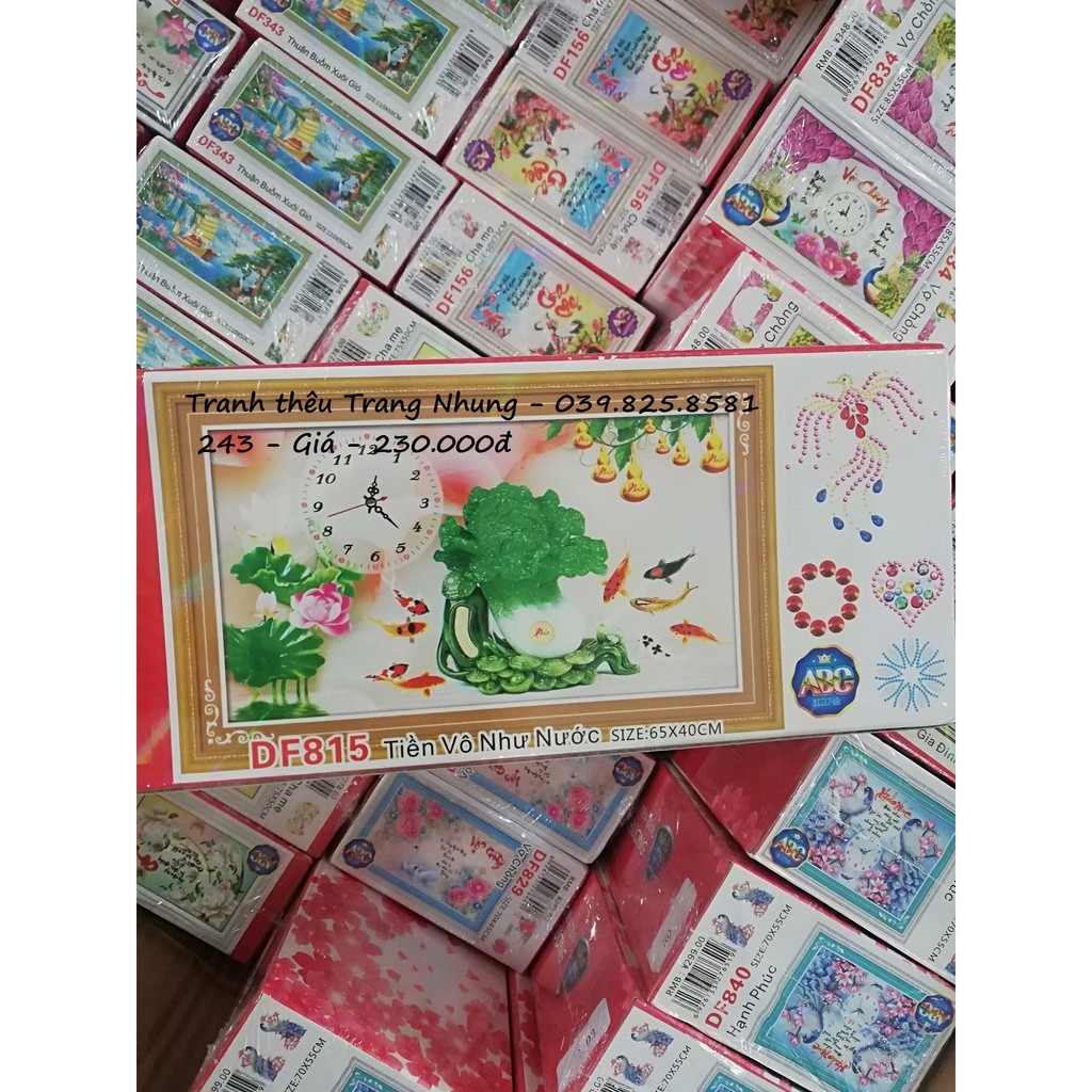 Tranh gắn đá đồng hồ Tiền vô như nước Df815 65x40cm