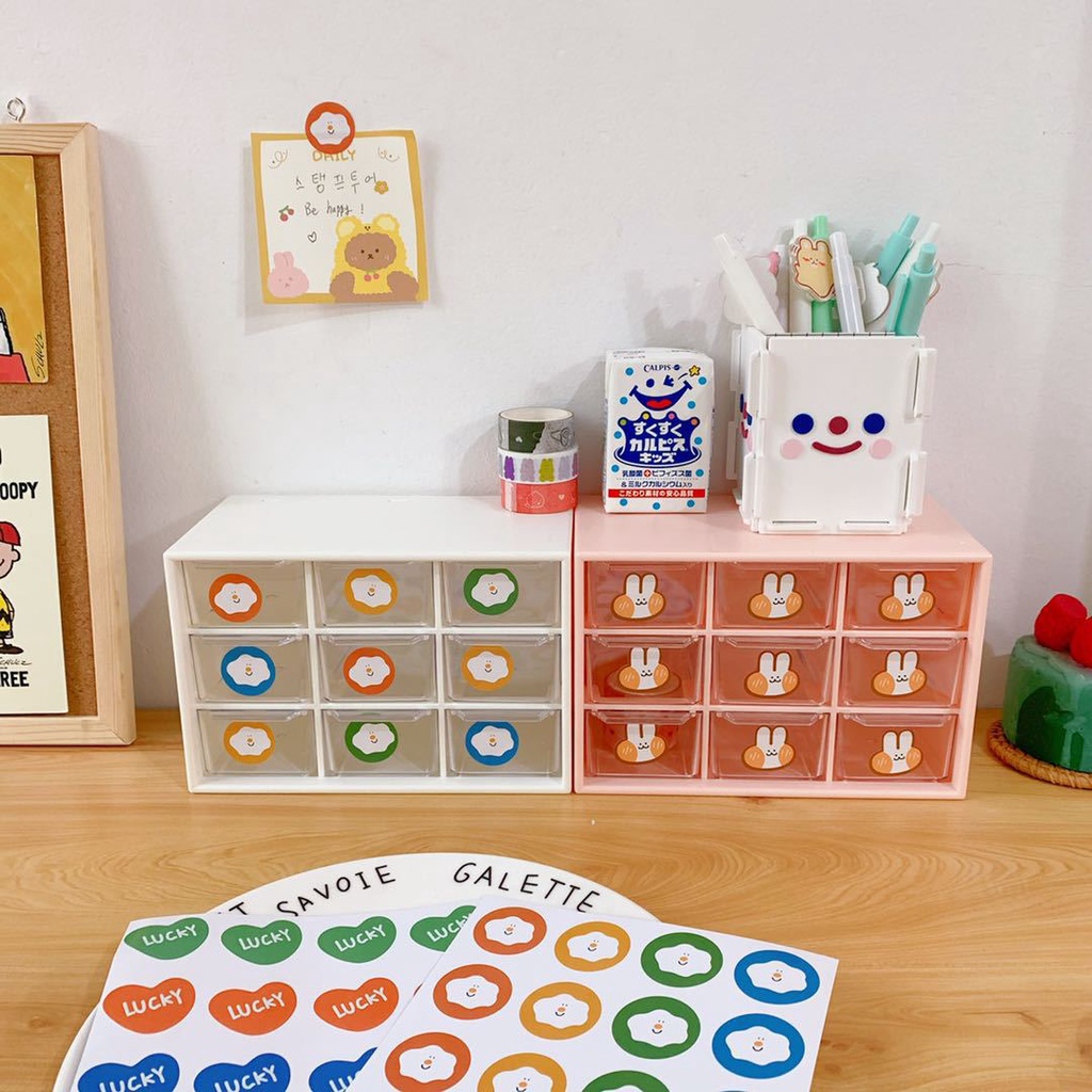 Set 2 Tấm Sticker Hoạt Hình Trang Trí, Decor Dán Sổ, Ghi Chú Cute Kiểu Hàn