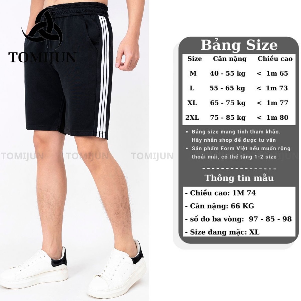 Quần short nam 3 sọc thể thao TOMIJUN Quần short unisex vải poly cao cấp mềm mịn, kiểu dáng năng động, trẻ trun - MQĐ3V