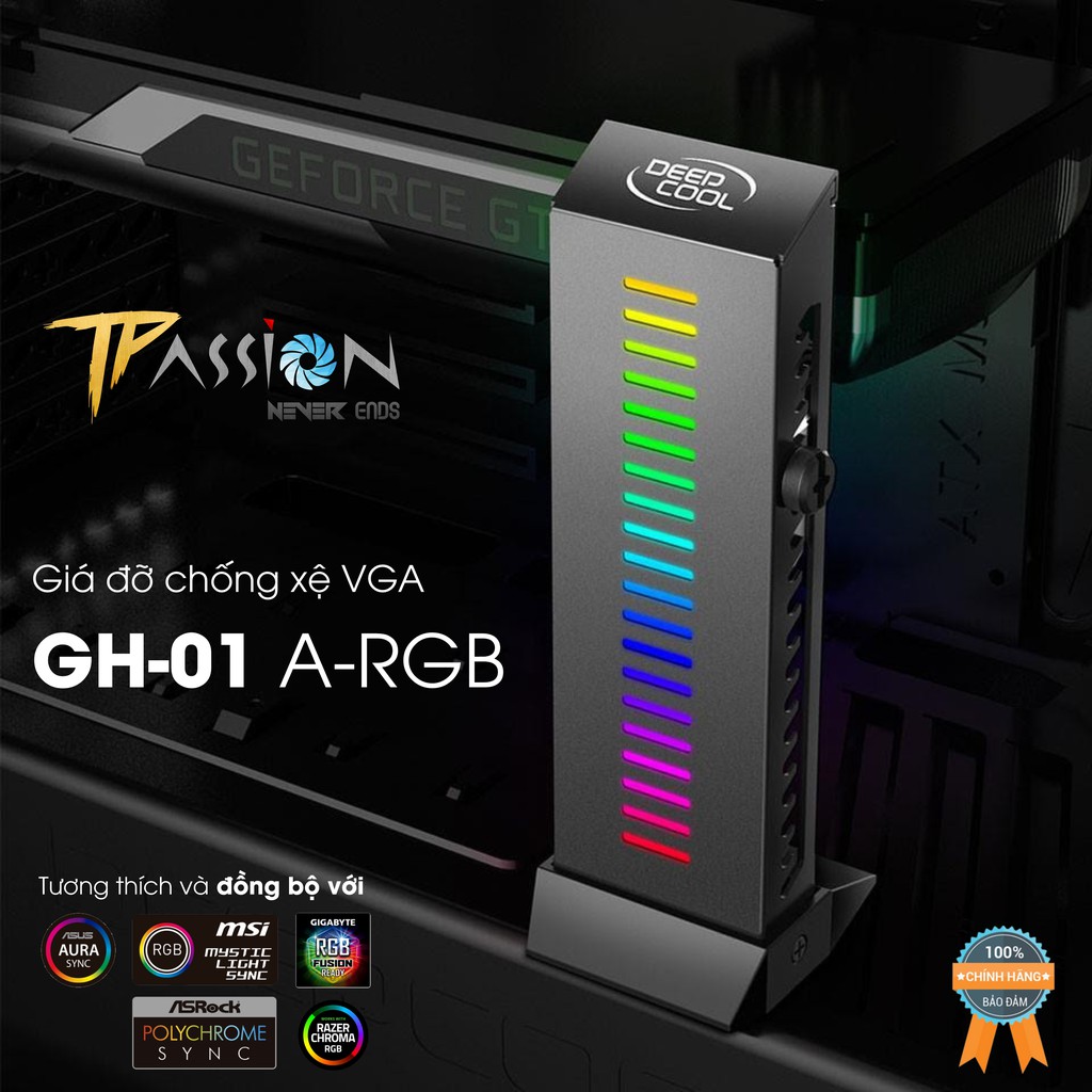 Giá đỡ VGA DeepCool GH-01 ARGB - Chắc chắn, chống xệ hiệu quả, hiệu ứng LED Addressable RGB rainbow tuyệt đẹp