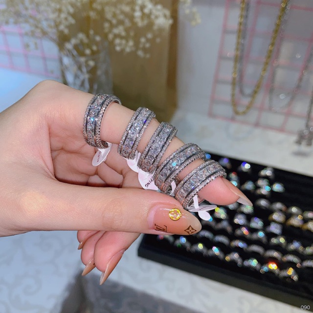 Nhẫn full đá xi bạch kim