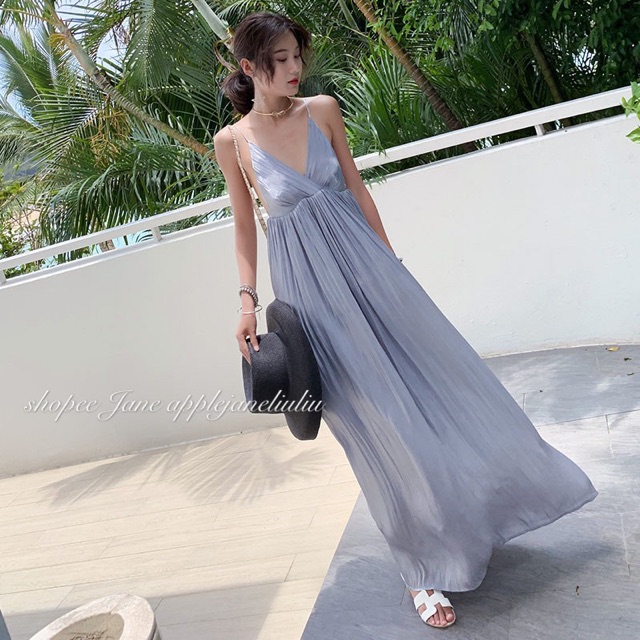 JANE’S sẵn Đầm maxi hở lưng xoè bồng bềnh hai dây quyến rũ SATIN ( kèm ảnh khách) J0248 | BigBuy360 - bigbuy360.vn