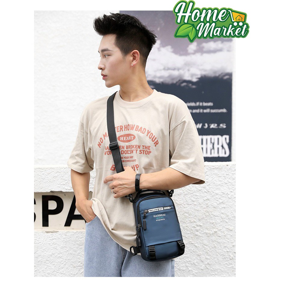 ( Hàng Mới Về ) Túi đeo chéo nam vải Polyester kháng nước chống bám bụi tích hợp cổng sạc USB tiện dụng TC116 | BigBuy360 - bigbuy360.vn
