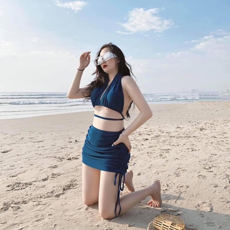 bikini hai mảnh áo mặc hai kiểu kèm quần váy rút hai bên hông | BigBuy360 - bigbuy360.vn