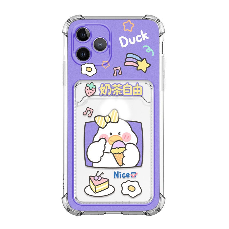 Ốp lưng iphone ốp Điện Thoại Họa Tiết Hoạt Hình Chú Vịt Kèm Ngăn Đựng Thẻ Cho iPhone 14 13 12 11 PROMAX XS XR XSMAX SE2020 6 7 8P