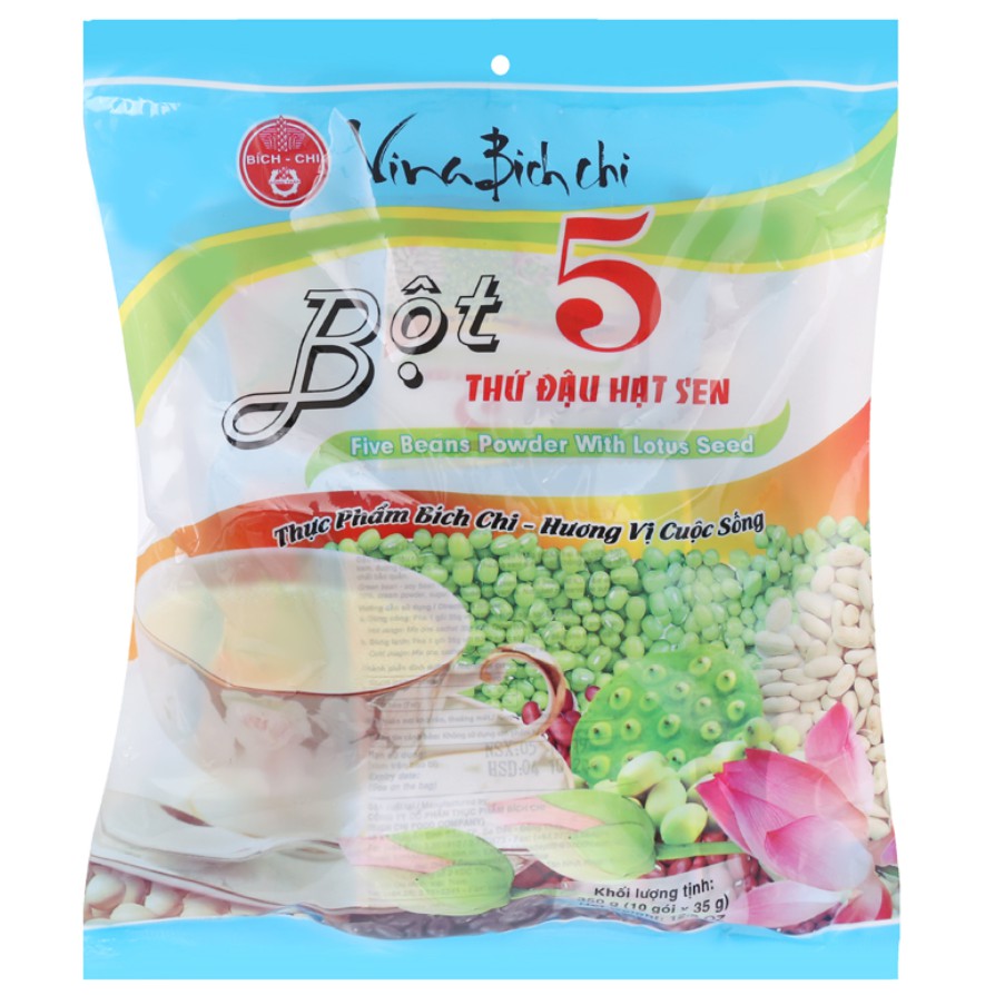Bột năm thứ đậu Hạt Sen Vina Bích Chi - Đậu xanh đậu đen đậu nành đậu đỏ đậu trắng - Bột pha sẵn uống liền 10 gói 35g