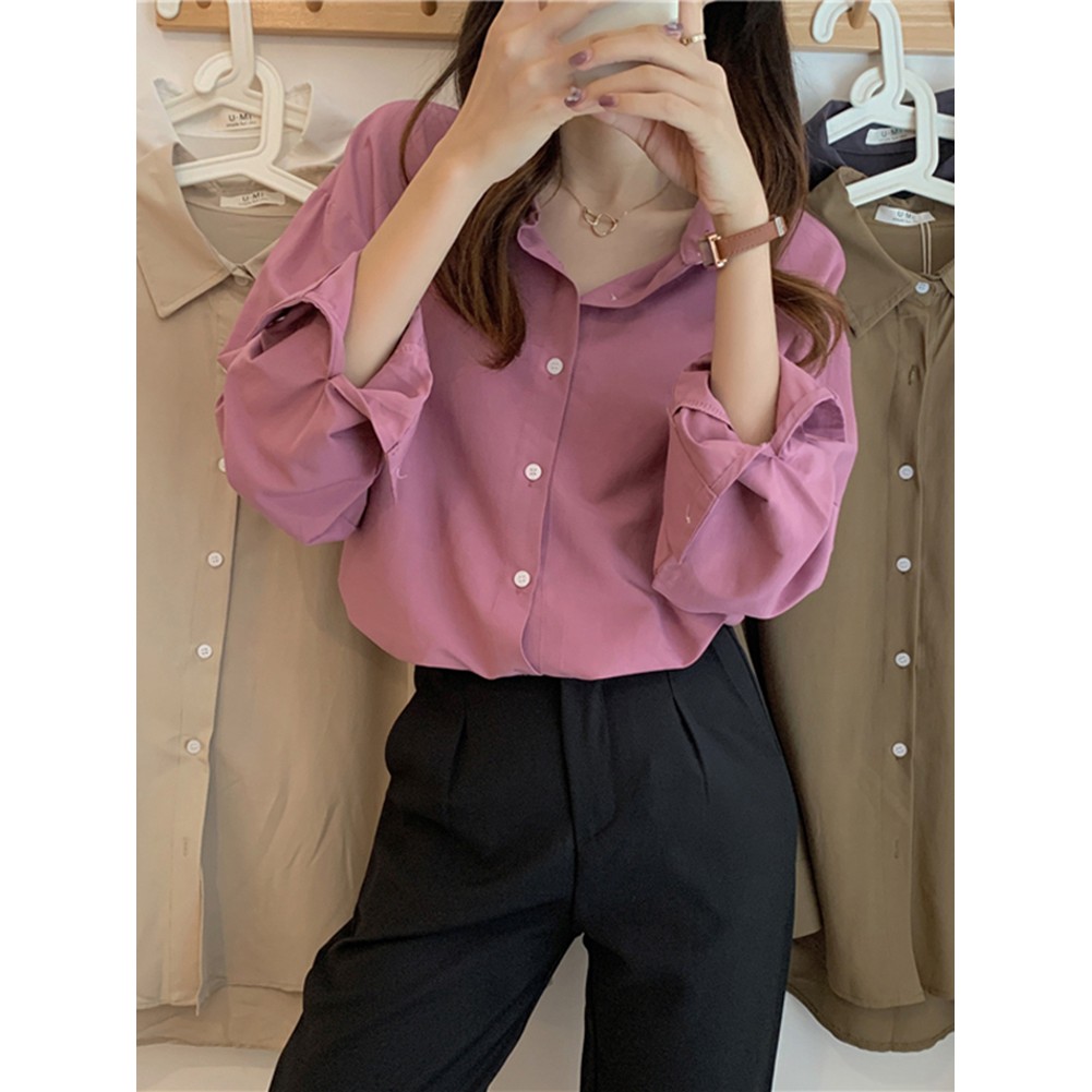 [CÓ SẴN] Áo sơ mi nữ trơn dài tay phong cách Hàn Quốc | BigBuy360 - bigbuy360.vn