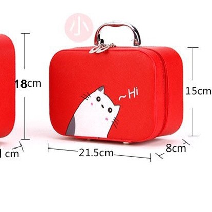 Portable cosmetic bag with cute cat print
