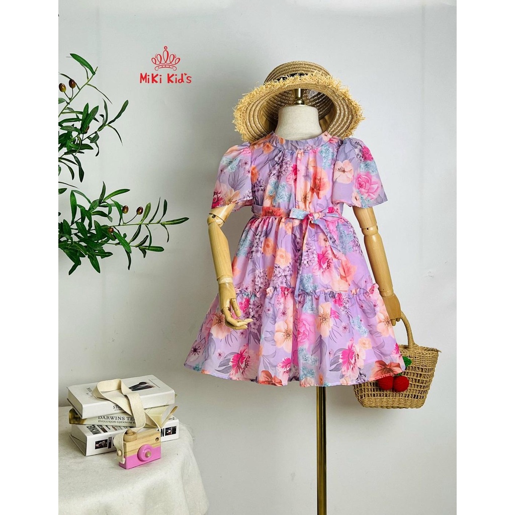 Váy Bé gái hoa Hồng , Đầm công chúa vải tơ hoa lót cotton mềm , Trang 25 Kids - K154