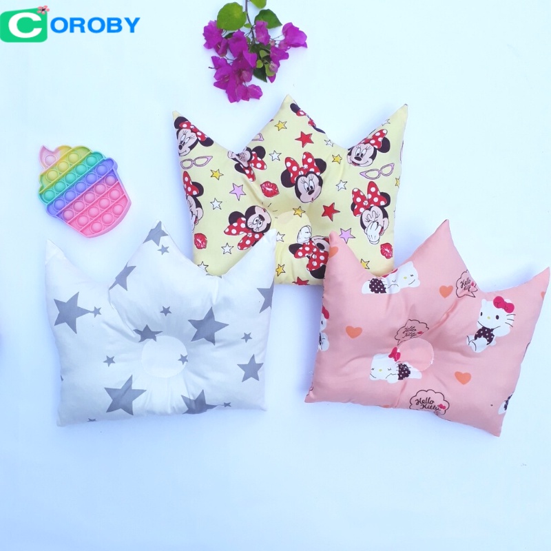 Gối Lõm Cho Trẻ Sơ Sinh Chống Bẹp Đầu Hình Vương Niệm Chất Liệu Cotton Thấm Hút Mồ Hôi Mềm Min Êm Ái