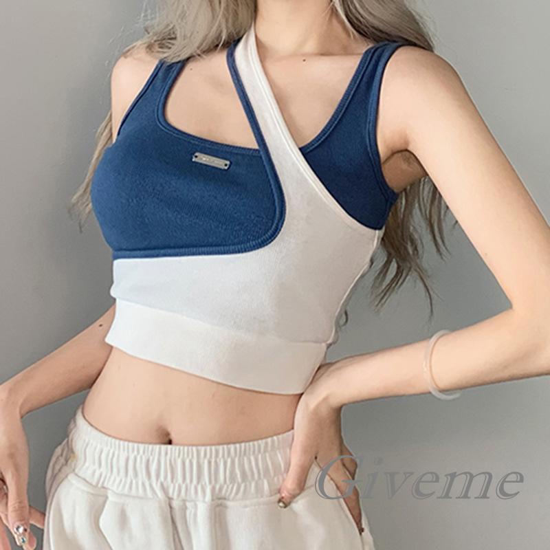 Áo Thun Sát Nách Giả Hai Lớp Màu Sắc Tương Phản Thời Trang Đường Phố Cho Nữ