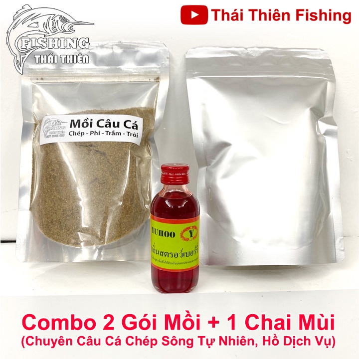 Combo 2 Gói Mồi Câu Cá Chép, 1 Chai Tinh Mùi Thái Lan Dùng Câu Sông Tự Nhiên, Hồ Dịch Vụ