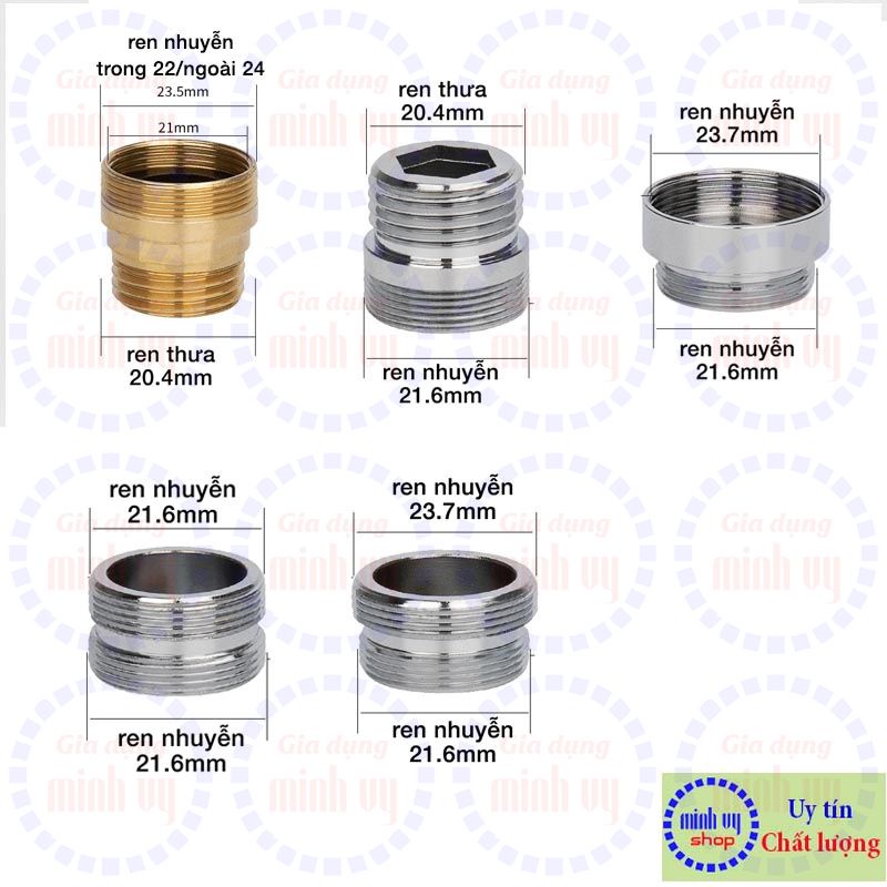 Đầu chuyển đổi vòi nước Ren ngoài Trong 22/Ngoai 24 sang ren ngoài 22/21