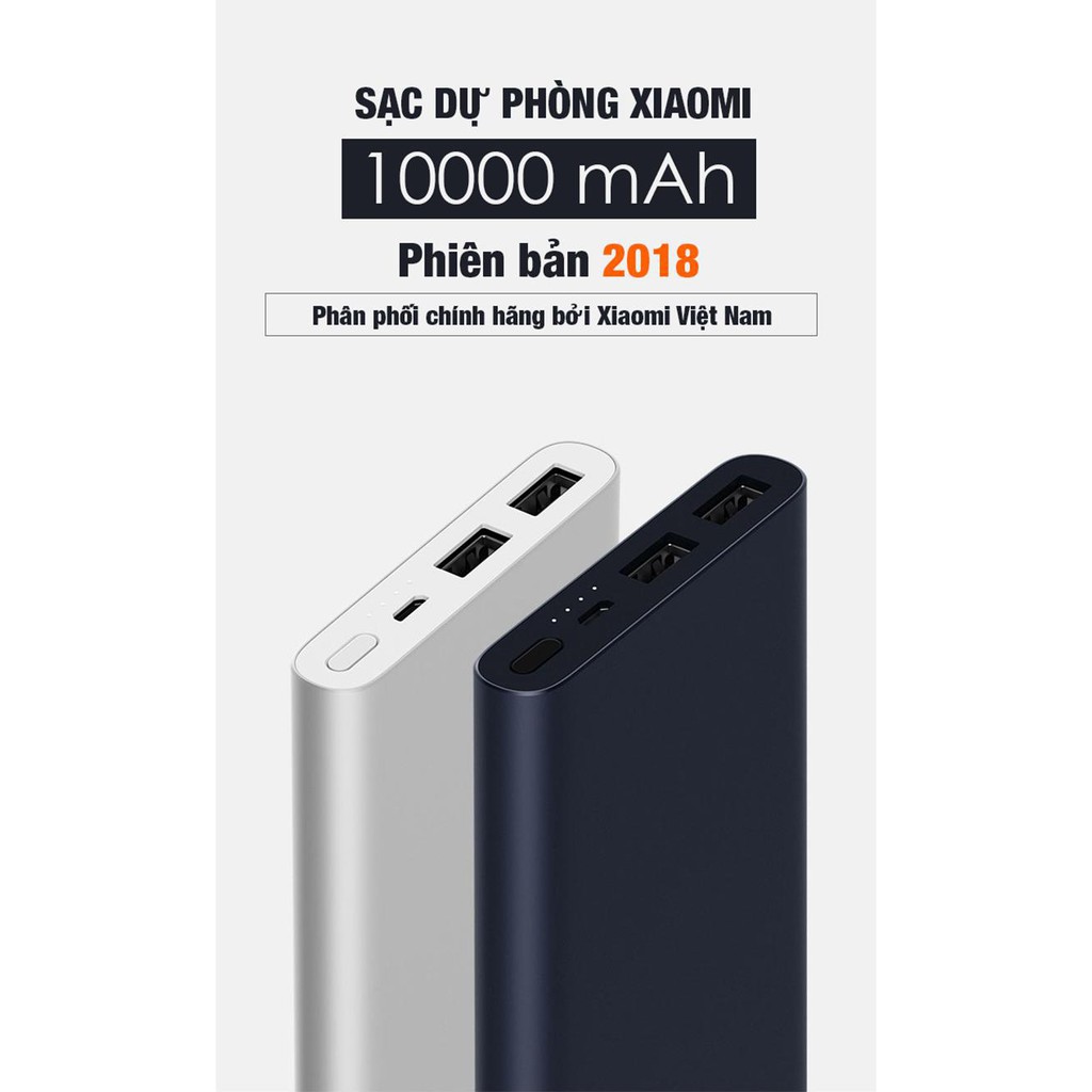 Pin dự phòng Xiaomi 10.000mAh Gen 2, 2 cổng USB - Chính Hãng Xiaomi-Bảo hành 1 năm