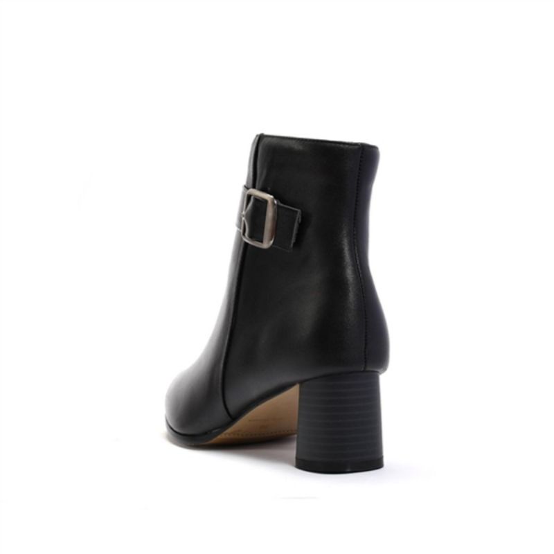 GIÀY BOOT DA NỮ CỔ CAO GÓT VUÔNG PHỐI BELT KHÓA KÉO BÊN HÔNG MÀU ĐEN, ĐẾ 5CM BỐT BHU-002 - BQ