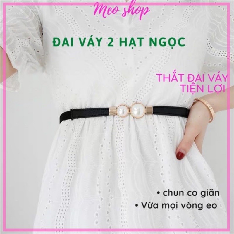 ĐAI VÁY HẠT NGỌC cài trước - Đai váy chun eo cài trước 2 hạt ngọc tiểu thư Nịt váy thắt lưng váy da nữ đen trơn