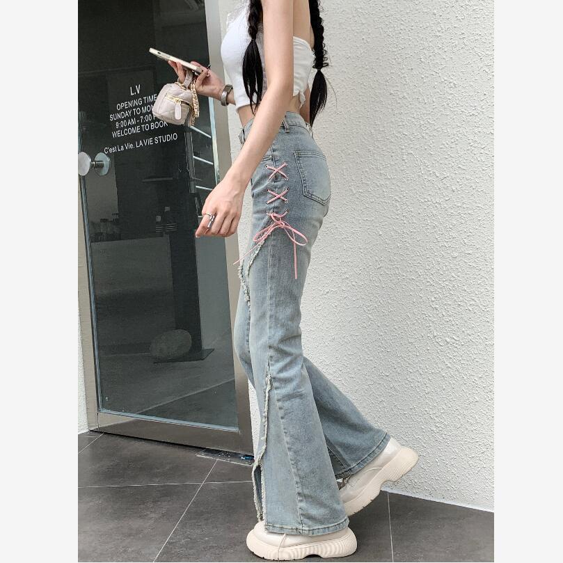 Quần Jean Dài Nhỏ Xẻ Tà Phong Cách Đường Phố Mùa Thu Cho Nữ