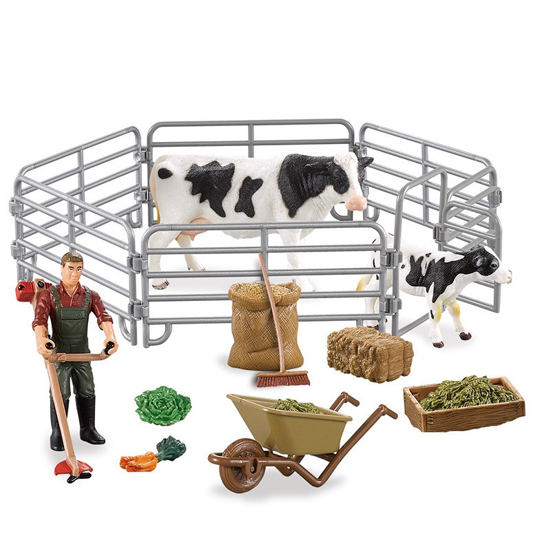 Pretend Play Simulation Farm House Animal Mini Farmer Corral Fence Horse Stable Quad Bike Trailer Ranger Kids Toys