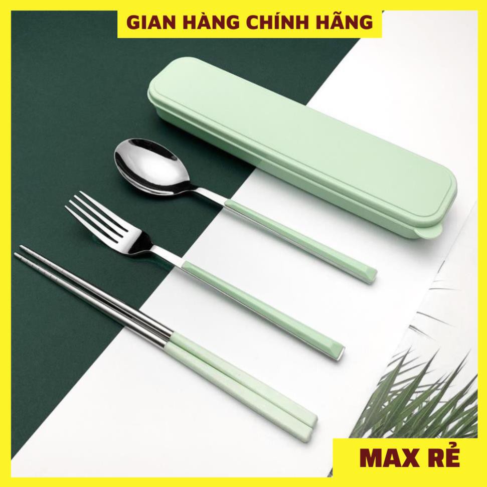 Bộ 3 MUỖNG ĐŨA NĨA INOX304 cá nhân có hộp đựng cao cấp- Hộp thìa dĩa văn phòng, du lịch tiện dụng, Màu Pastel!