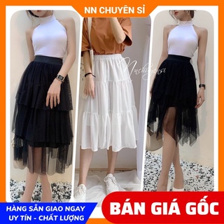 Chân váy lưng thun freesize dưới 55kg ⚡Ảnh thật⚡ Chân váy 3 tầng Vintage ⚡ Váy nữ ⚡