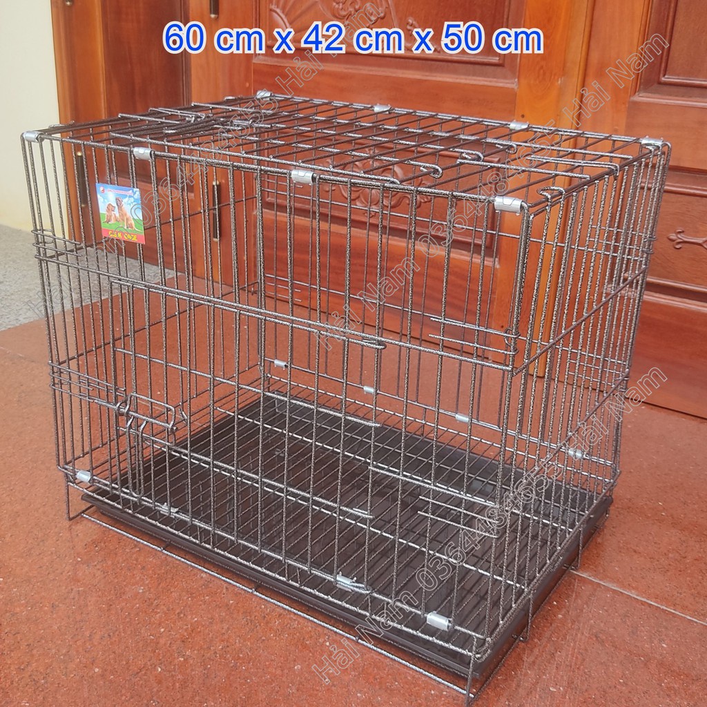 Chuồng Chó, Mèo Gấp Gọn 2 cửa ⚡ HÀNG LOẠI 1⚡ Lồng Chó Gấp (Sơn Tĩnh Điện vân đá) Thép To, Chắc Chắn Kèm Khay Hứng phân