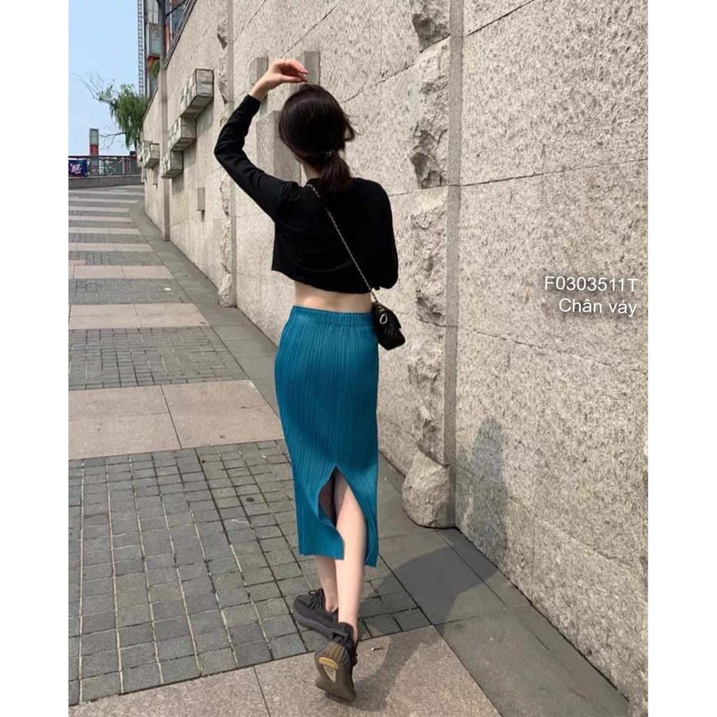 Chân váy dập ly dáng suông dài xẻ tà sau! | BigBuy360 - bigbuy360.vn