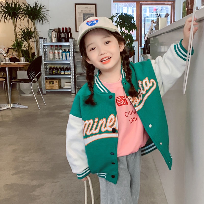 Áo khoác bóng chày thời trang xuân thu xinh xắn cho bé gái