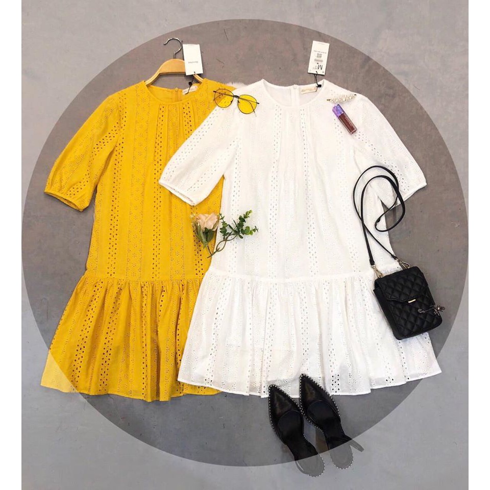 Váy thô đục lỗ trắng + vàng