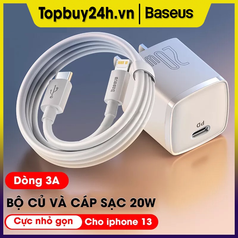 Bộ Sạc Baseus USB Type C chuẩn PD 20W Bộ Sạc Di Động USB C Hỗ Trợ Sạc Type C Sạc Nhanh Cho IP13,IP12ProMax, IP11,...