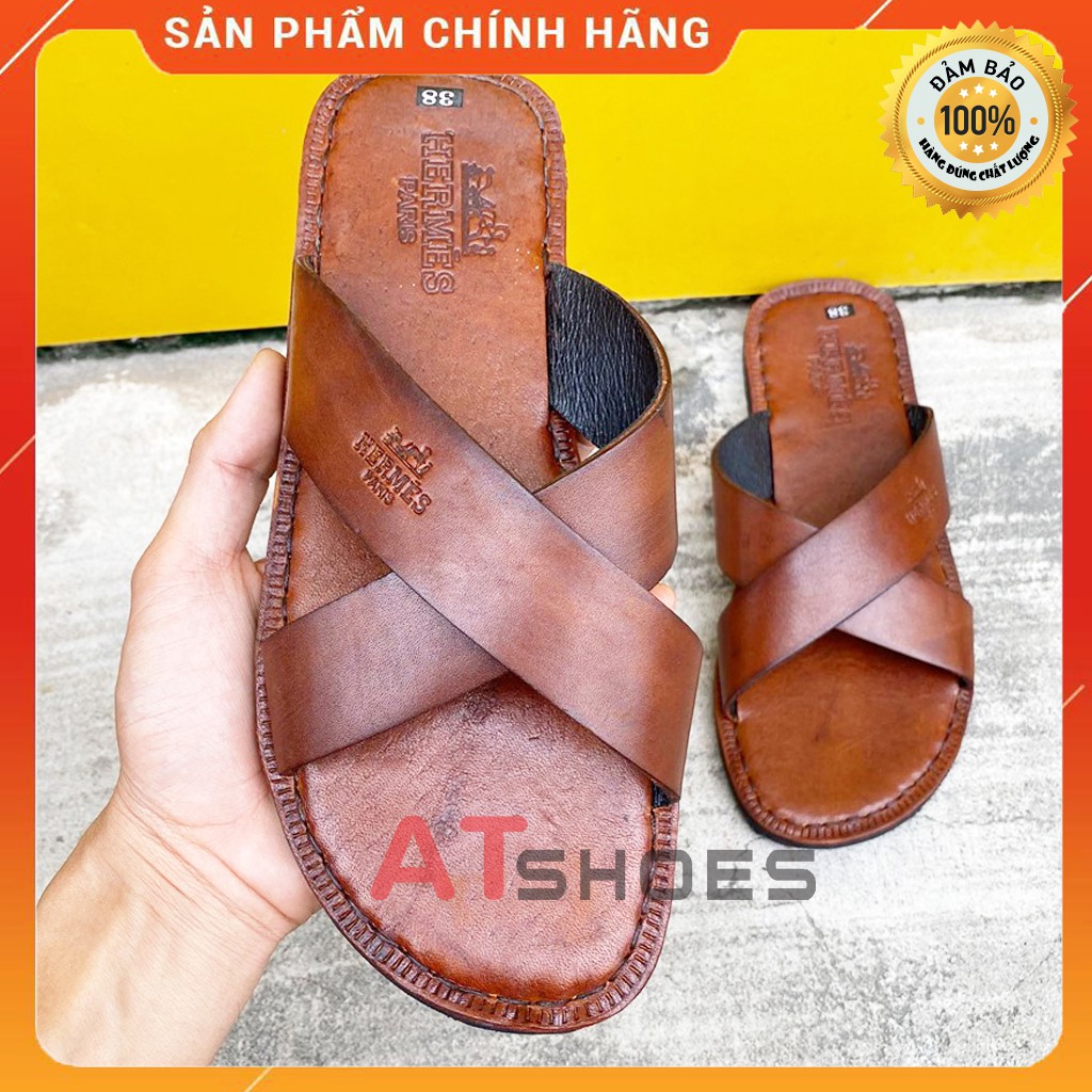 Dép Quai Hậu Dép Quai chéo Nam Da Bò Thật Atshoes DA885 (Đen - Nâu)