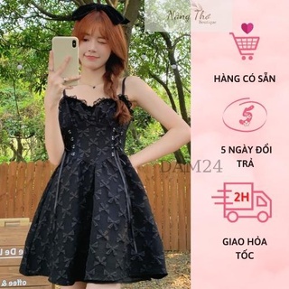 Đầm 2 dây thời trang bigsize họa tiết dập nổi thắt eo