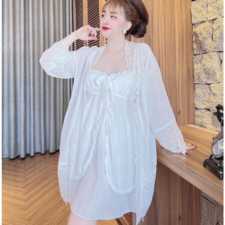 Váy Ngủ Nữ Tiểu Thư SOJUN Combo Chiffon Choàng Tiều thư Cao Cấp Dưới 60kg