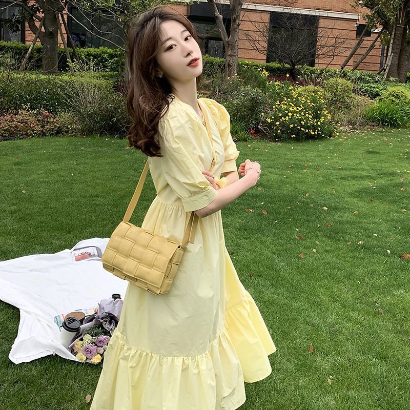 Short-sleeved Long Skirt Waist Is Thinner Korean Casual Dress